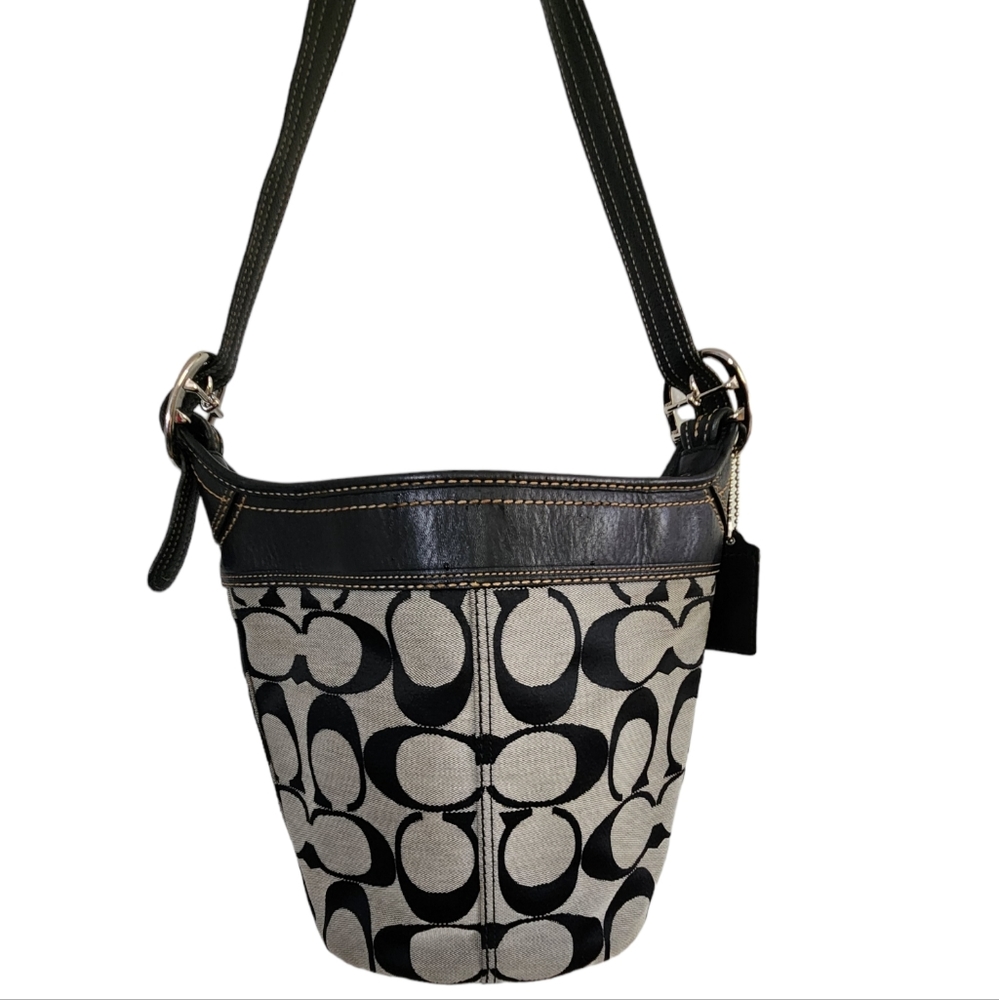 Coach Black and Cream Signature Bucket Bag
